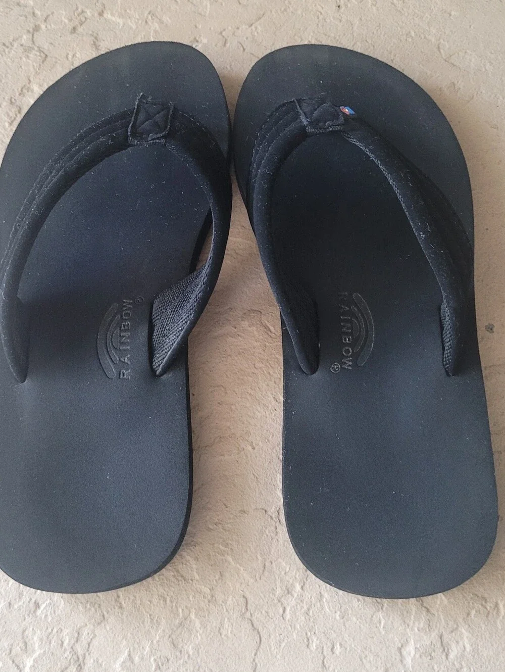 Size 2-3 Rainbow Leather Wide Strap  Black Flip Flops Kids Sandals